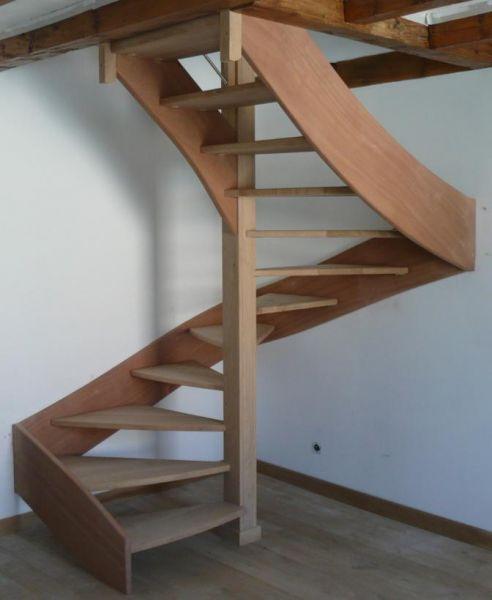 escalier, helicoidale, en, bois, inox, fer, acier, metal, verre